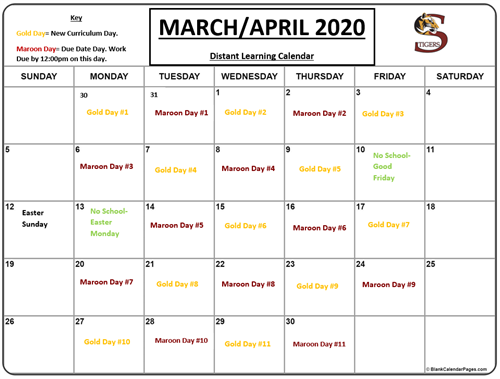 March/April Calendar 